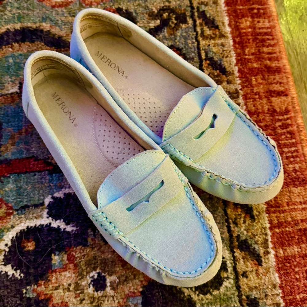 Merona Women’s Size 5.5 Aqua Pale Mint Loafer Shoe Good Soles Worn Once Y2K
